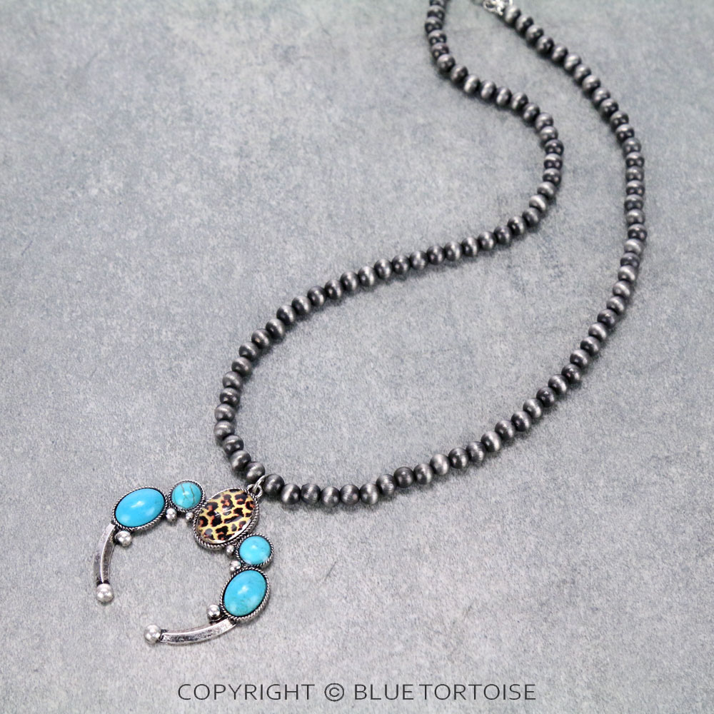 Navajo Style Bead with Squash Blossom Pendant Necklace