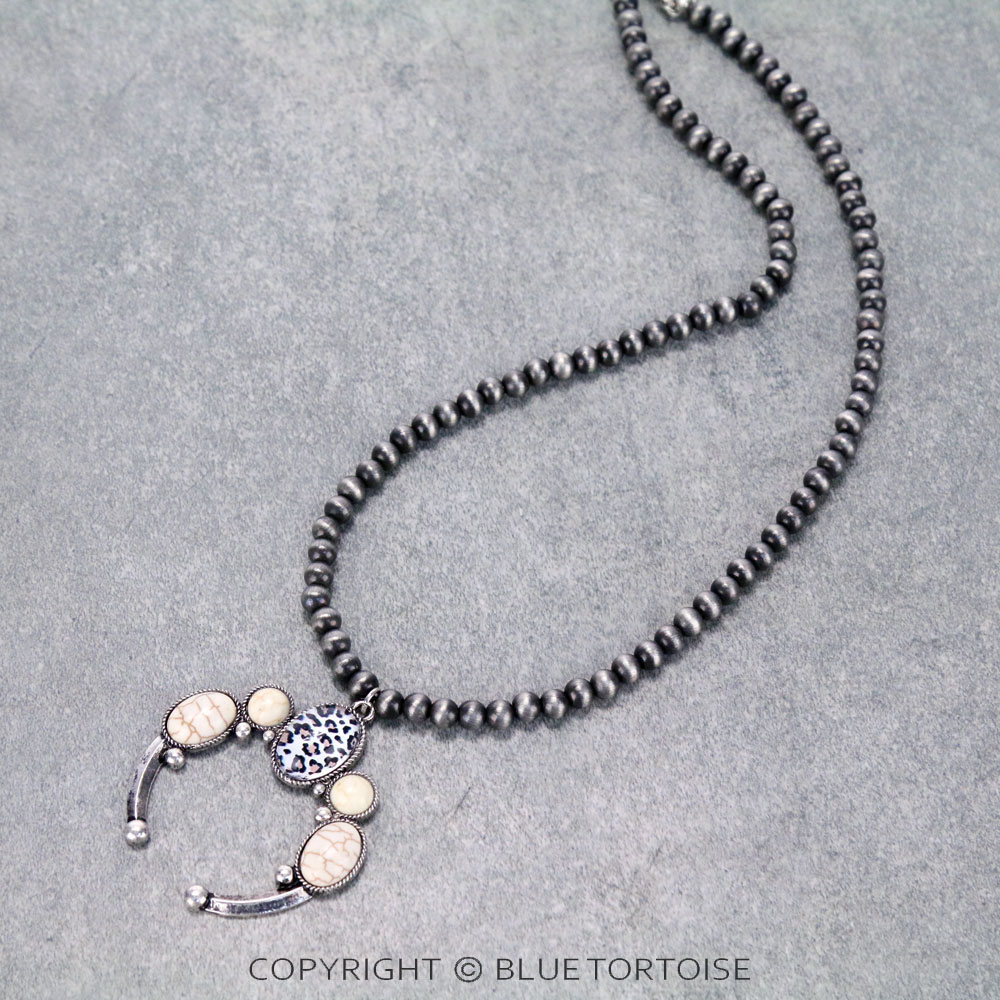 Navajo Style Bead with Squash Blossom Pendant Necklace