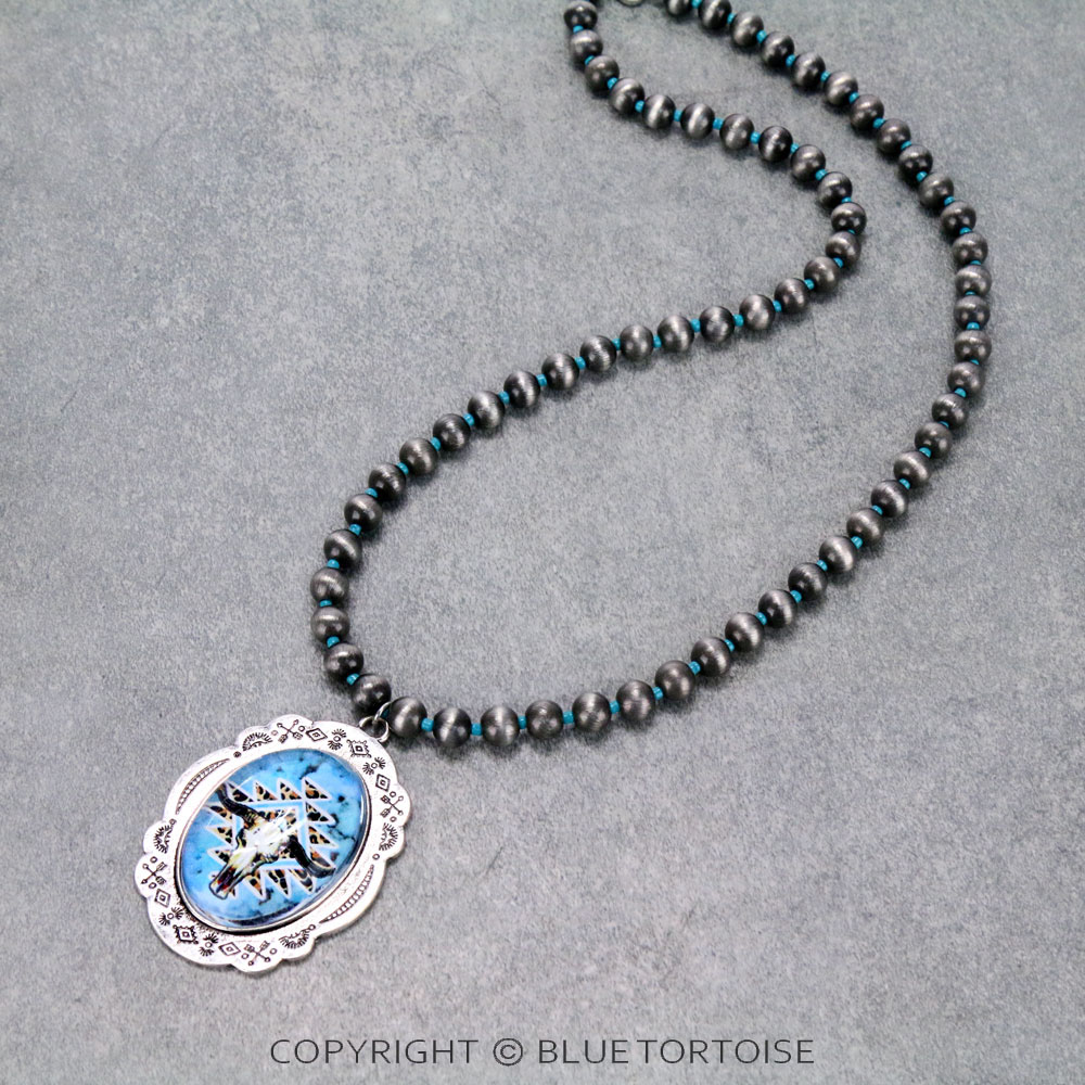 Western Texture Steer Skull Bubble Pendant Necklace