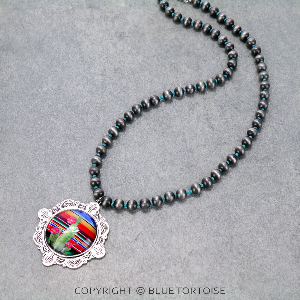 Western Texture Cactus Bubble Pendant Necklace