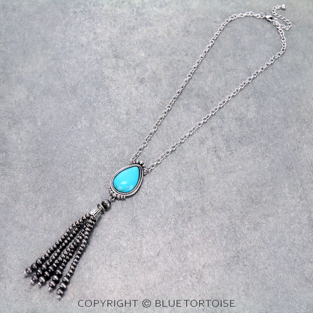 Teardrop Stone with Navajo Bead Tassel Necklace