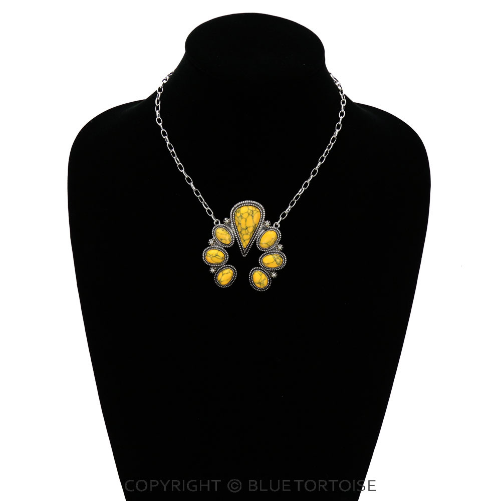Western Squash Blossom Stone Pendant Necklace - Image 2