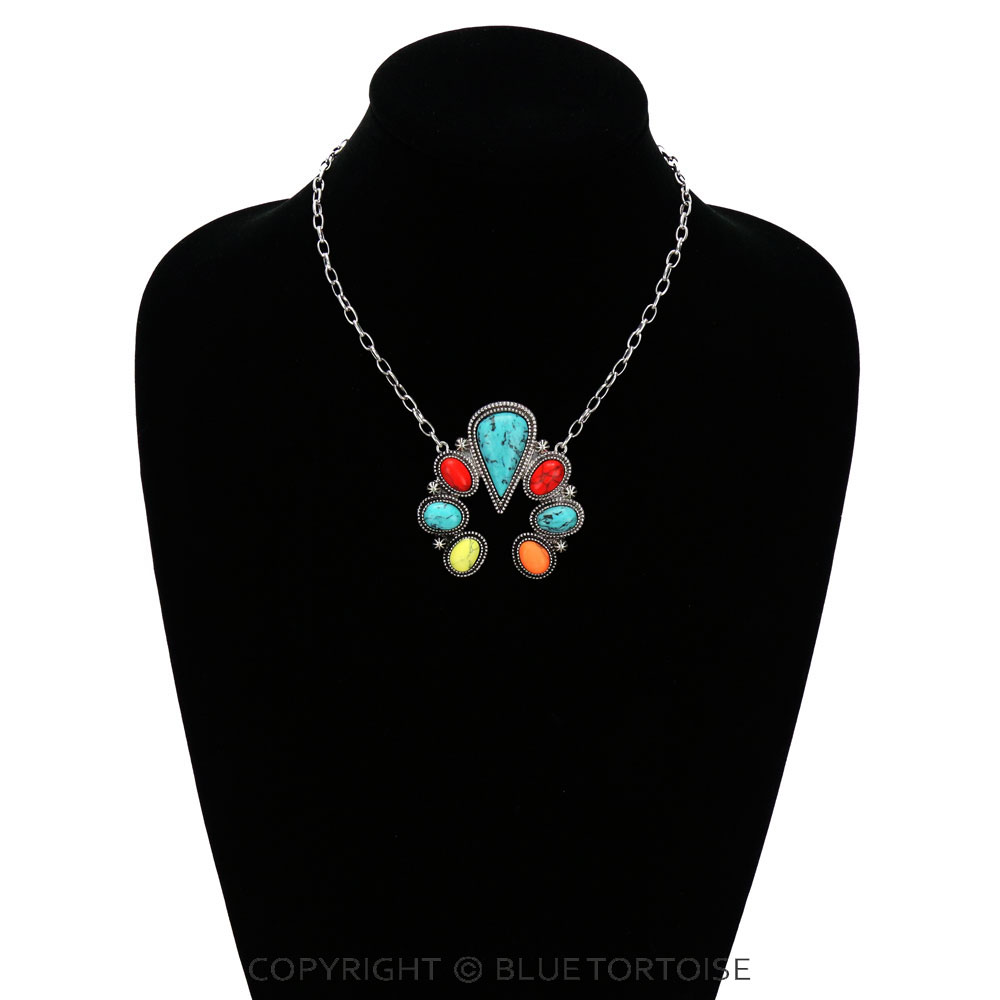 Western Squash Blossom Stone Pendant Necklace - Image 2