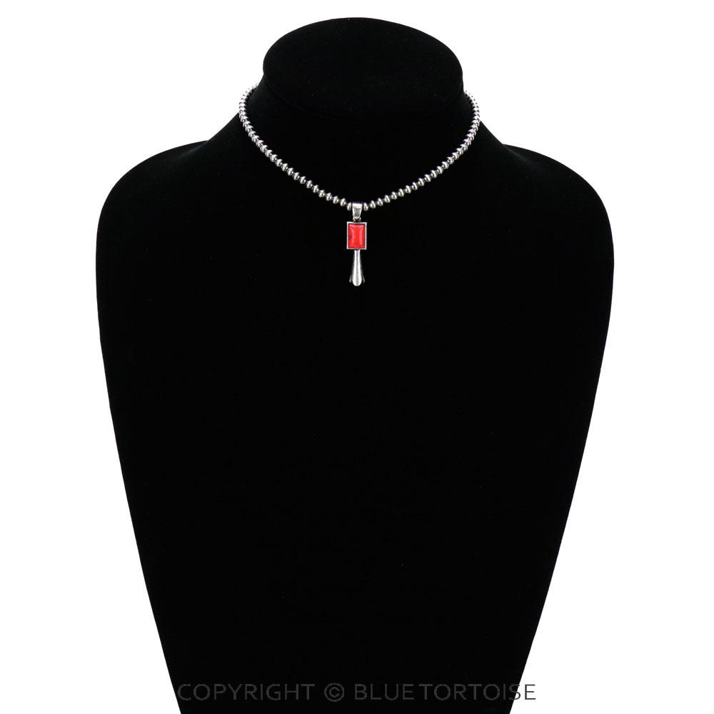 Navajo Style Bead with Single Squash Pendant Necklace - Image 2