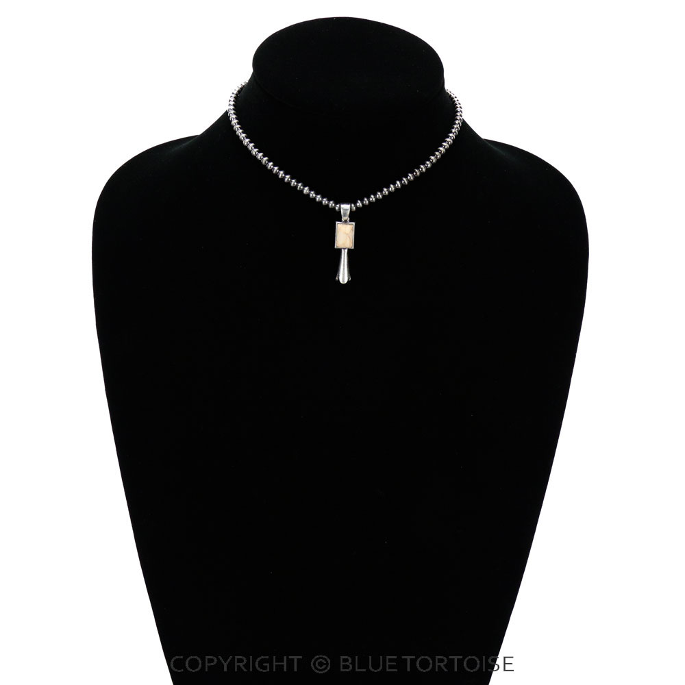 Navajo Style Bead with Single Squash Pendant Necklace - Image 2