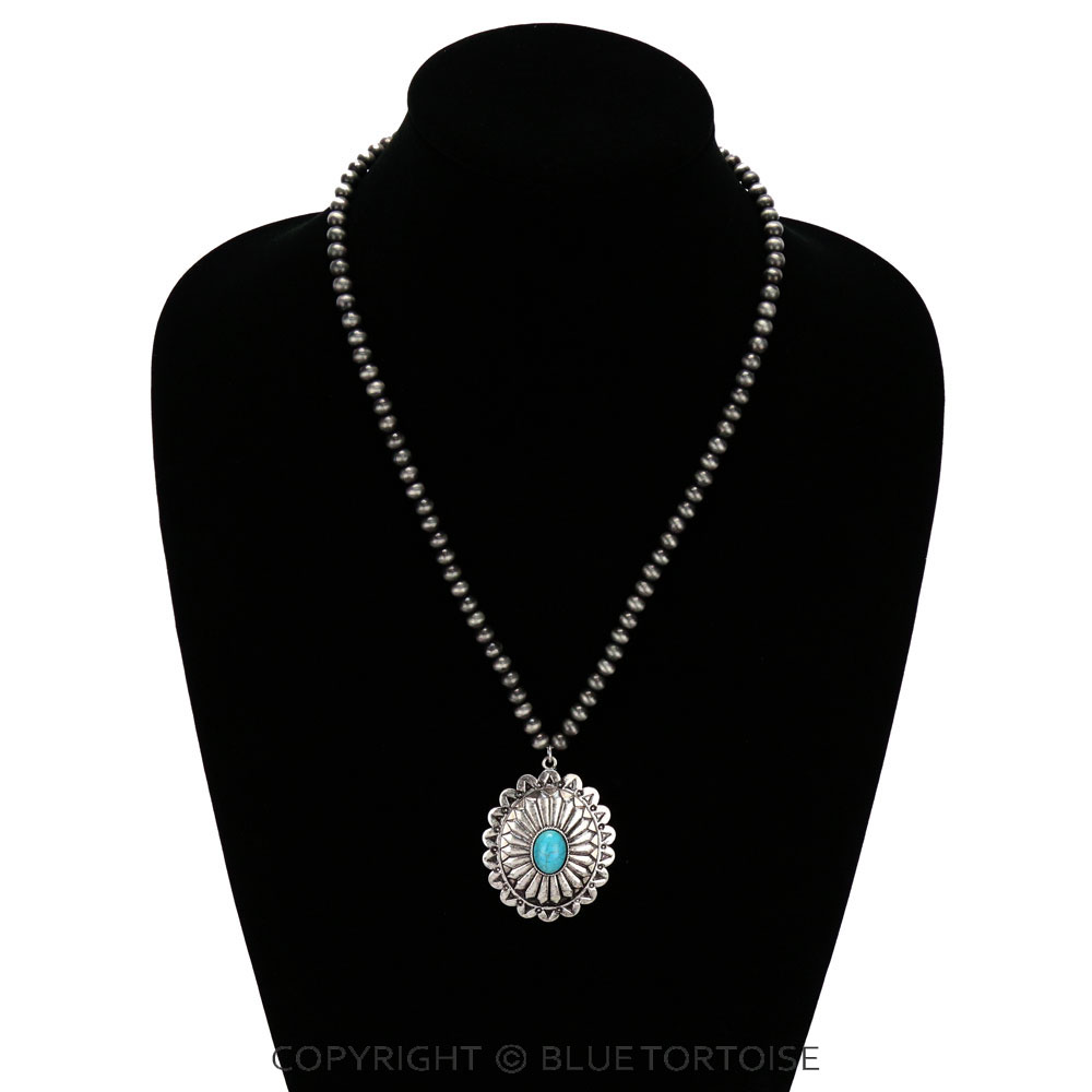 Navajo Style Bead with Concho Pendant Necklace - Image 2