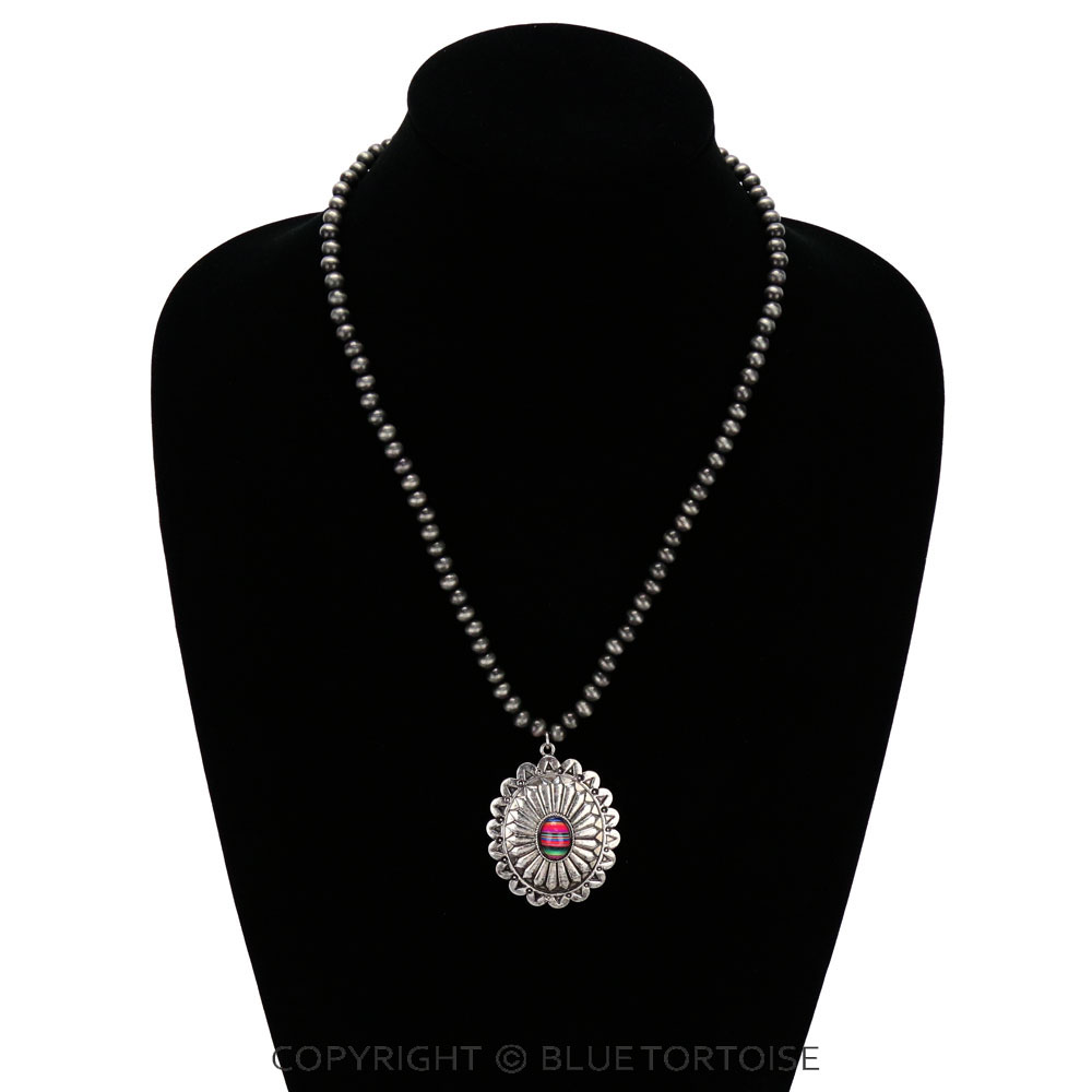 Navajo Style Bead with Concho Pendant Necklace - Image 2