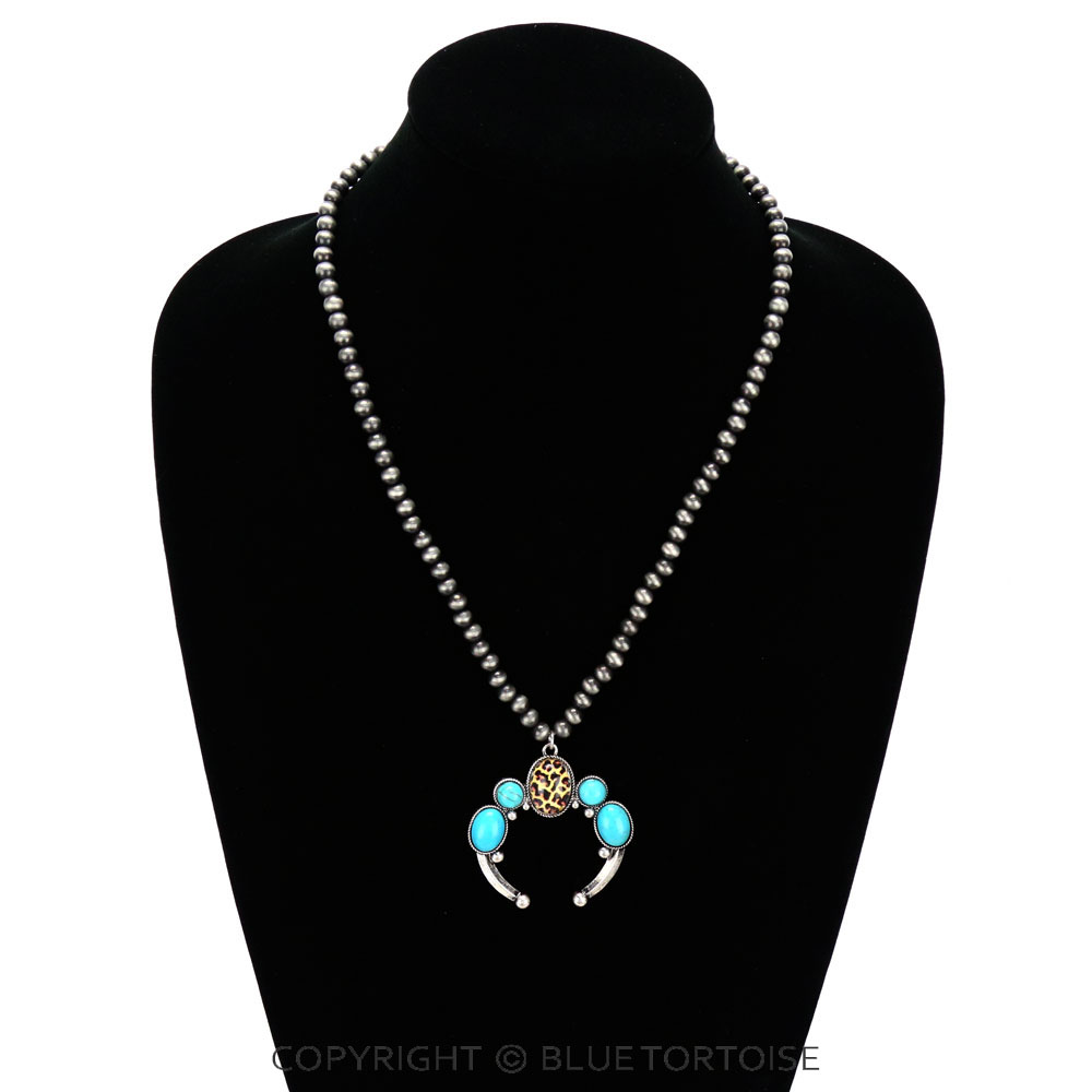 Navajo Style Bead with Squash Blossom Pendant Necklace - Image 2