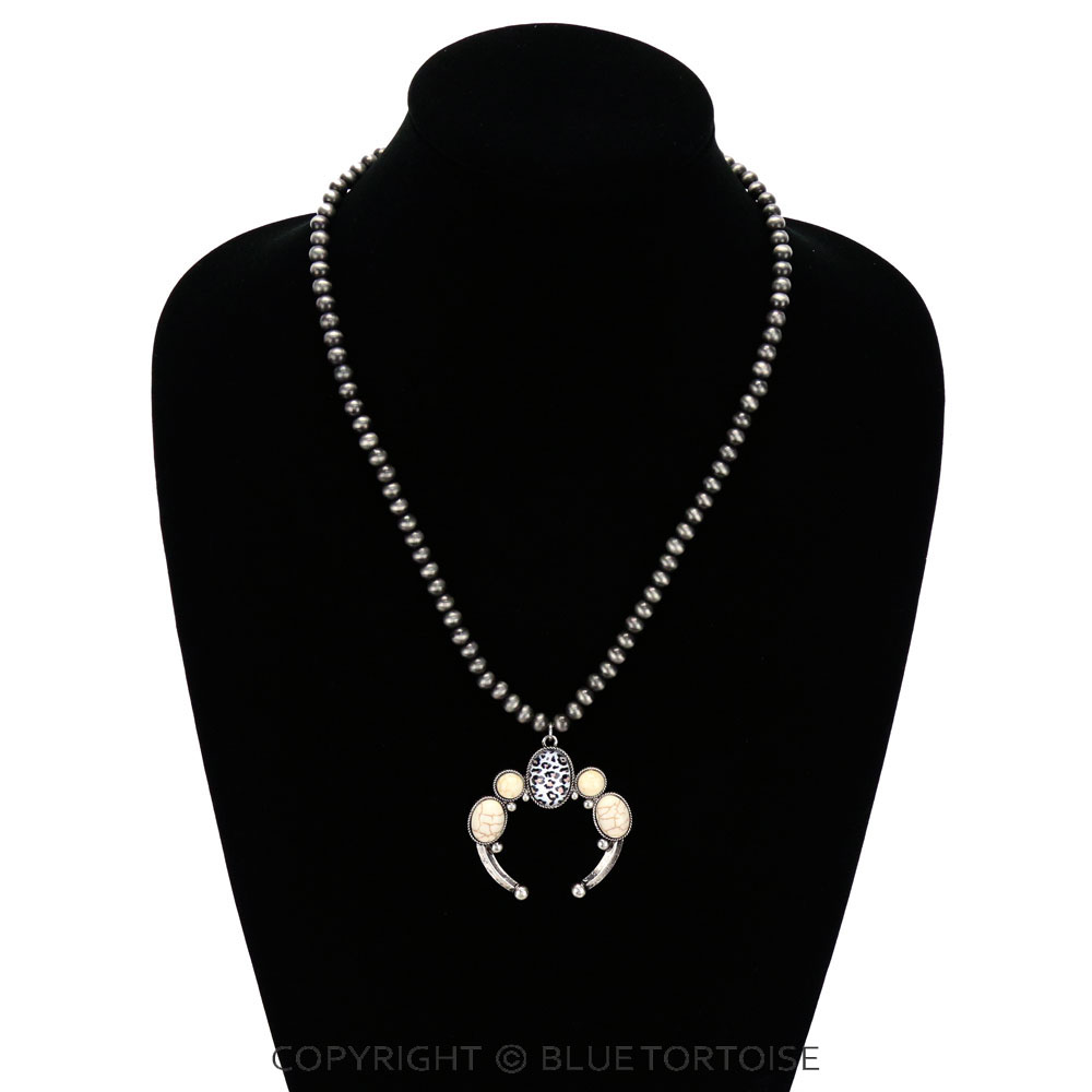 Navajo Style Bead with Squash Blossom Pendant Necklace - Image 2