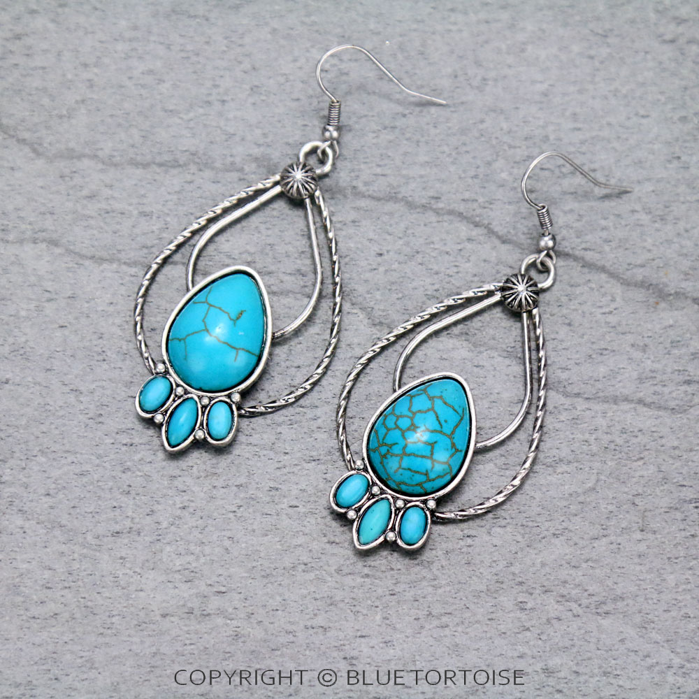 Western Teardrop Stone Dangle Earrings