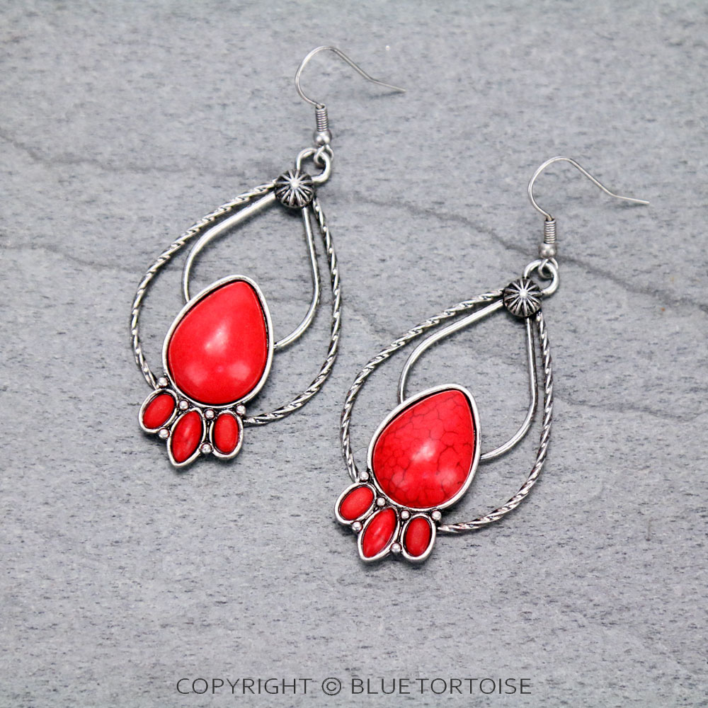 Western Teardrop Stone Dangle Earrings