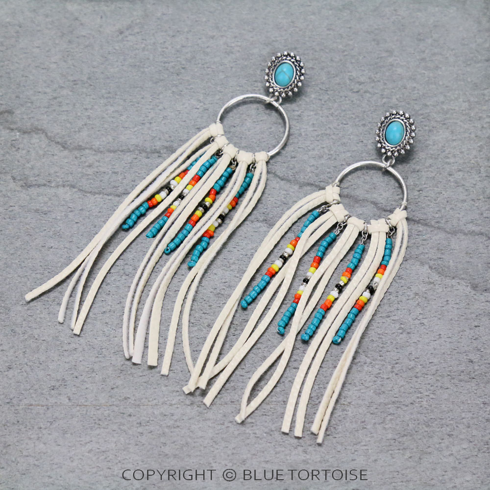 Western Long Leather Tassel Stud Earrings