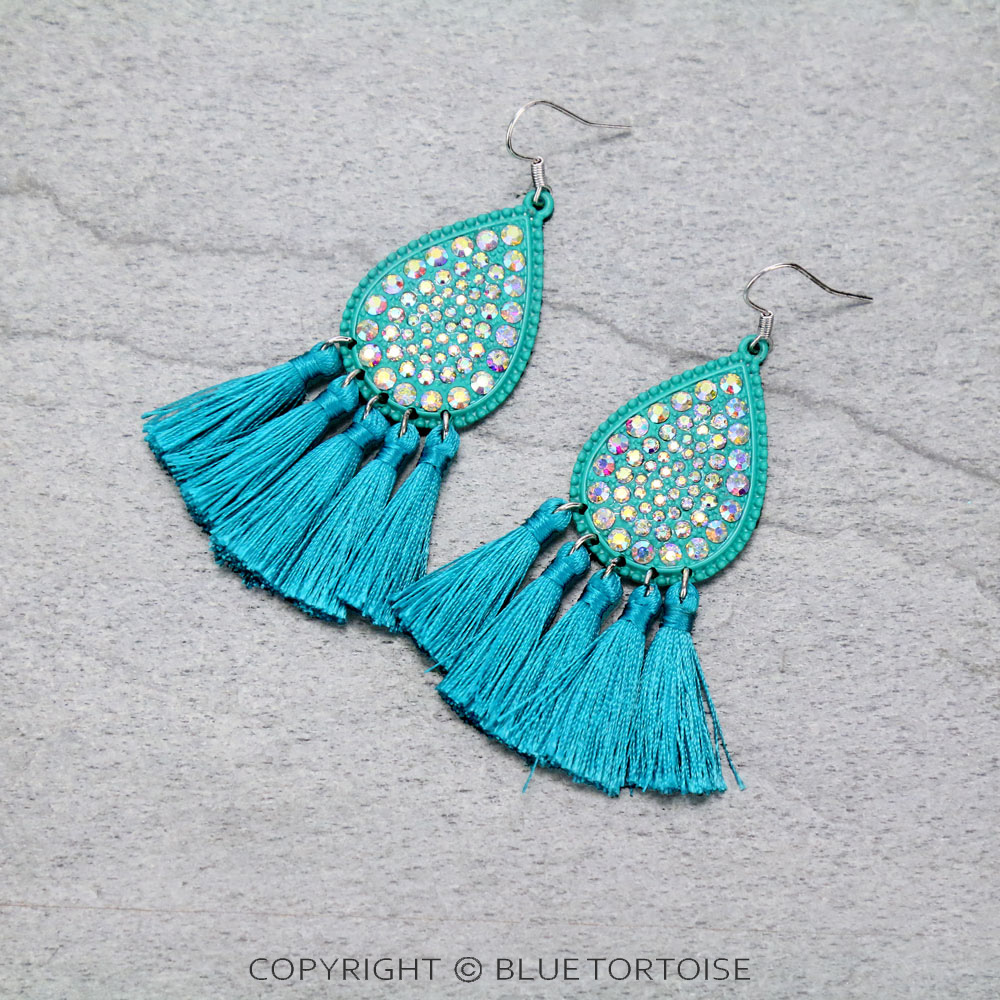 Teardrop with Tassel Stone Fish Hook Earrings