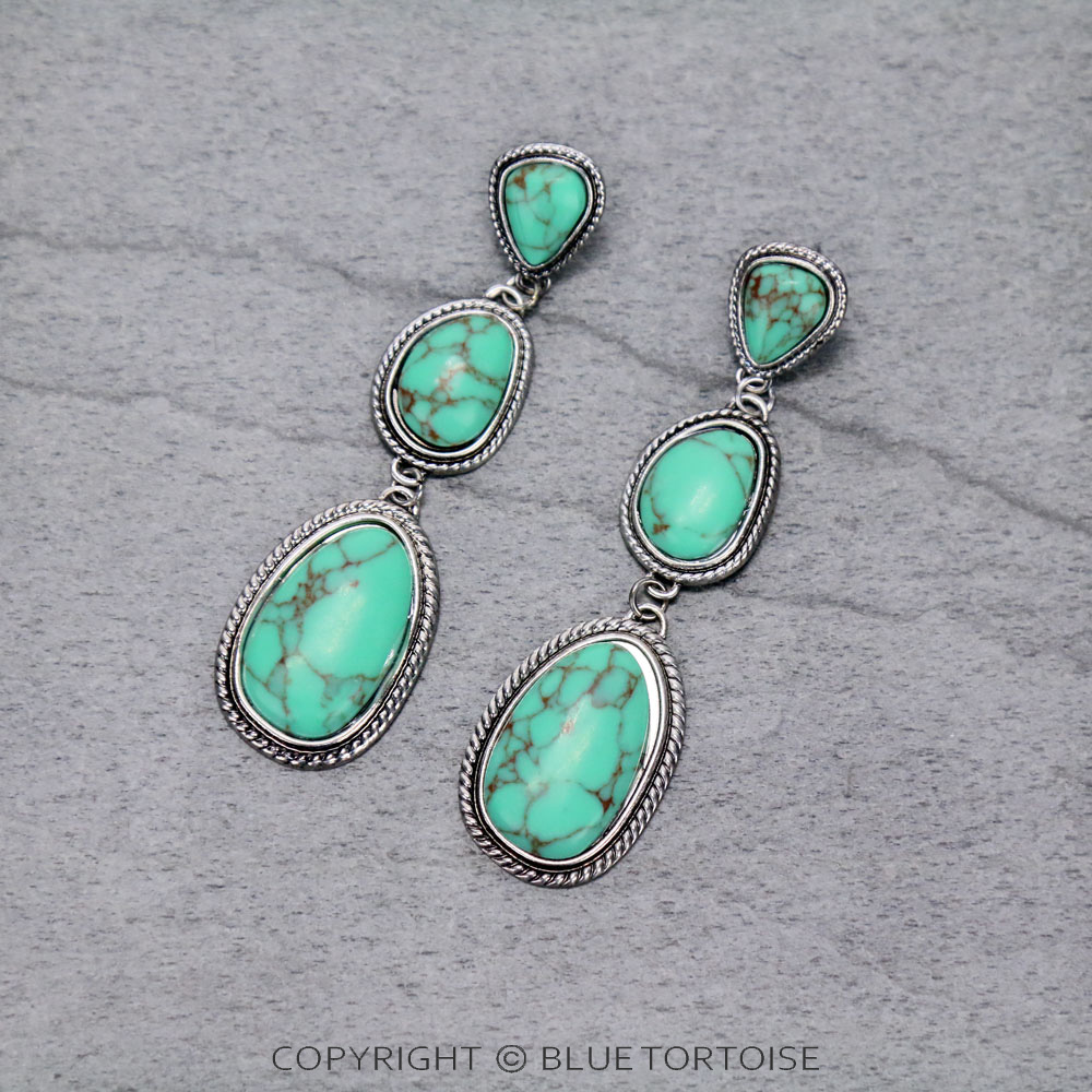 Light Metal with Stone Drop Stud Earrings