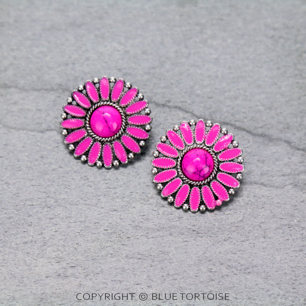 Western Epoxy Concho Stud Earrings