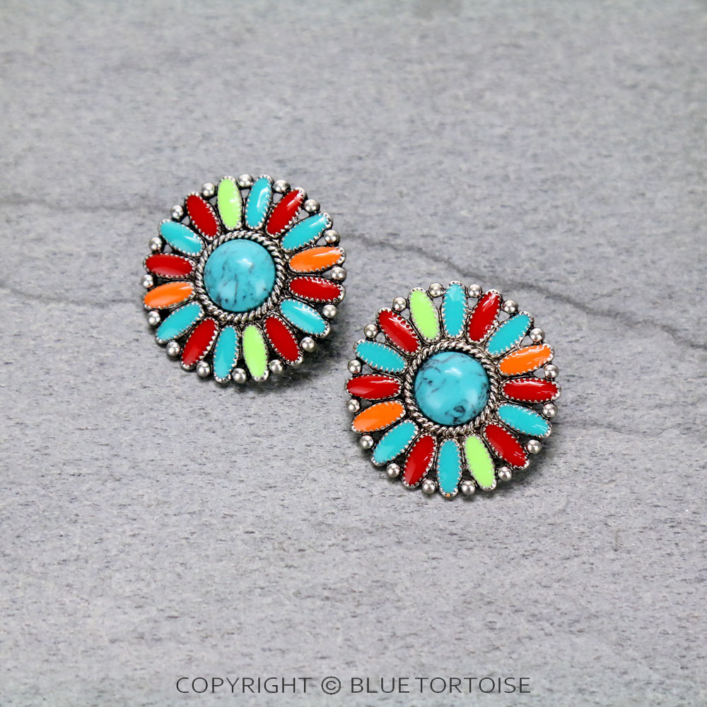 Western Epoxy Concho Stud Earrings