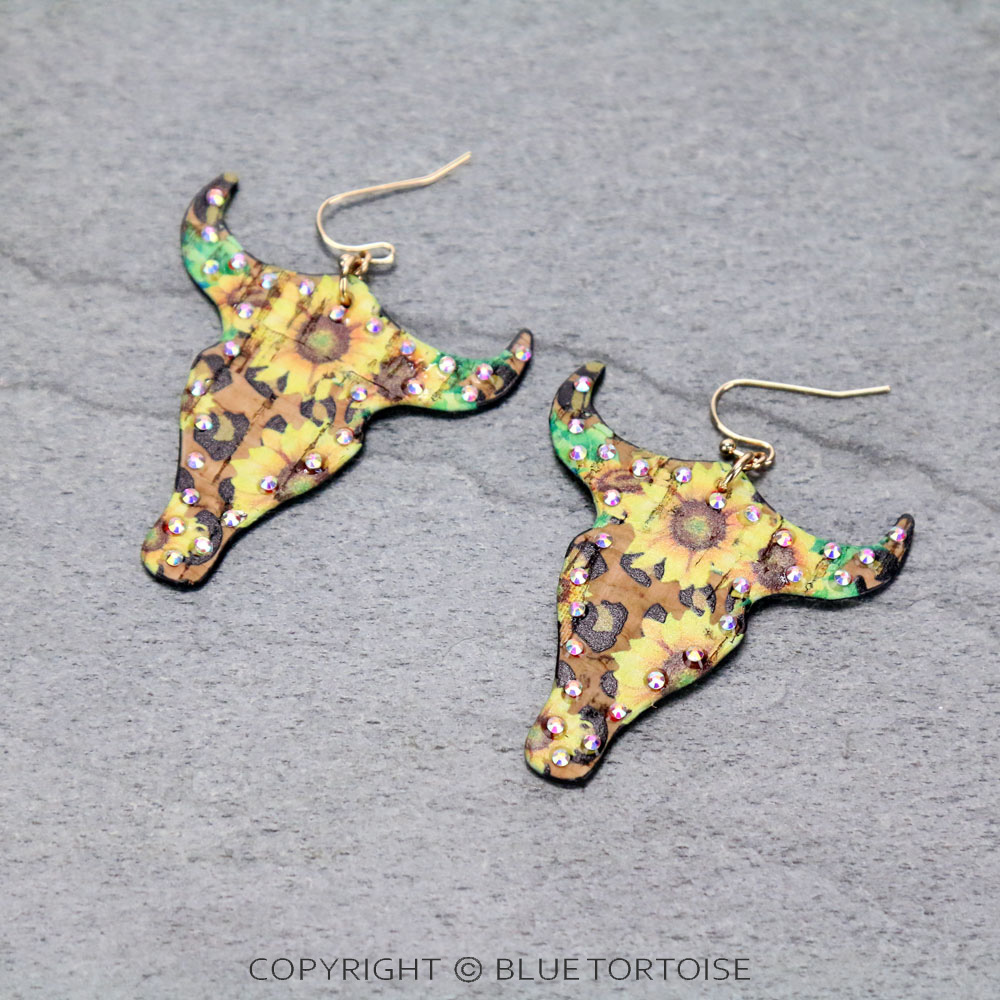 Western Leather Steer Head Dangle Earrings