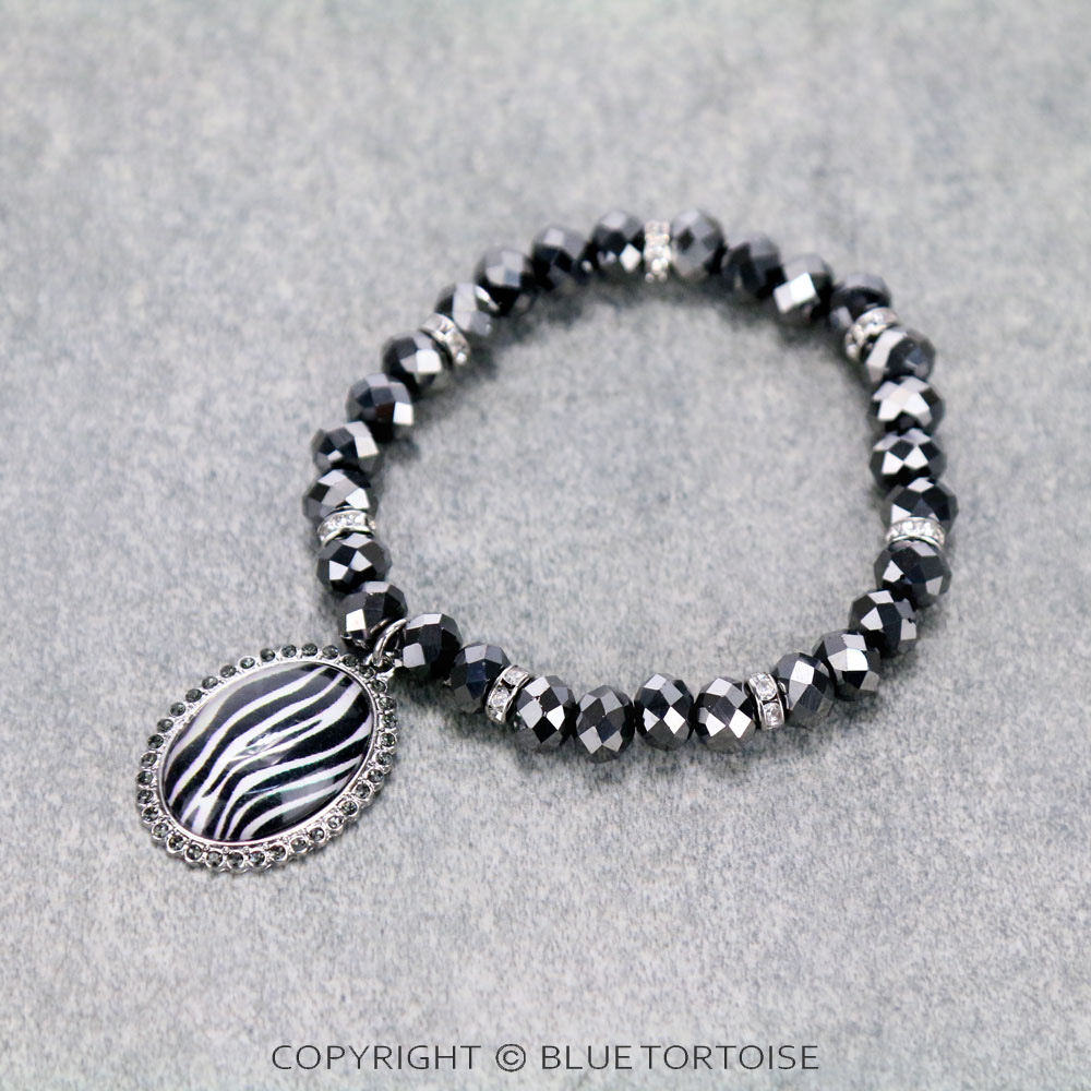 Zebra Bubble Glass Bead Stretch Bracelet