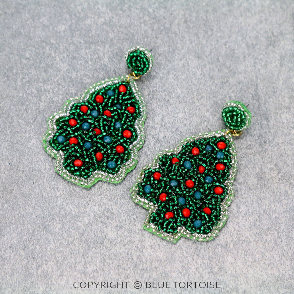Christmas Tree Beaded Stud Earrings