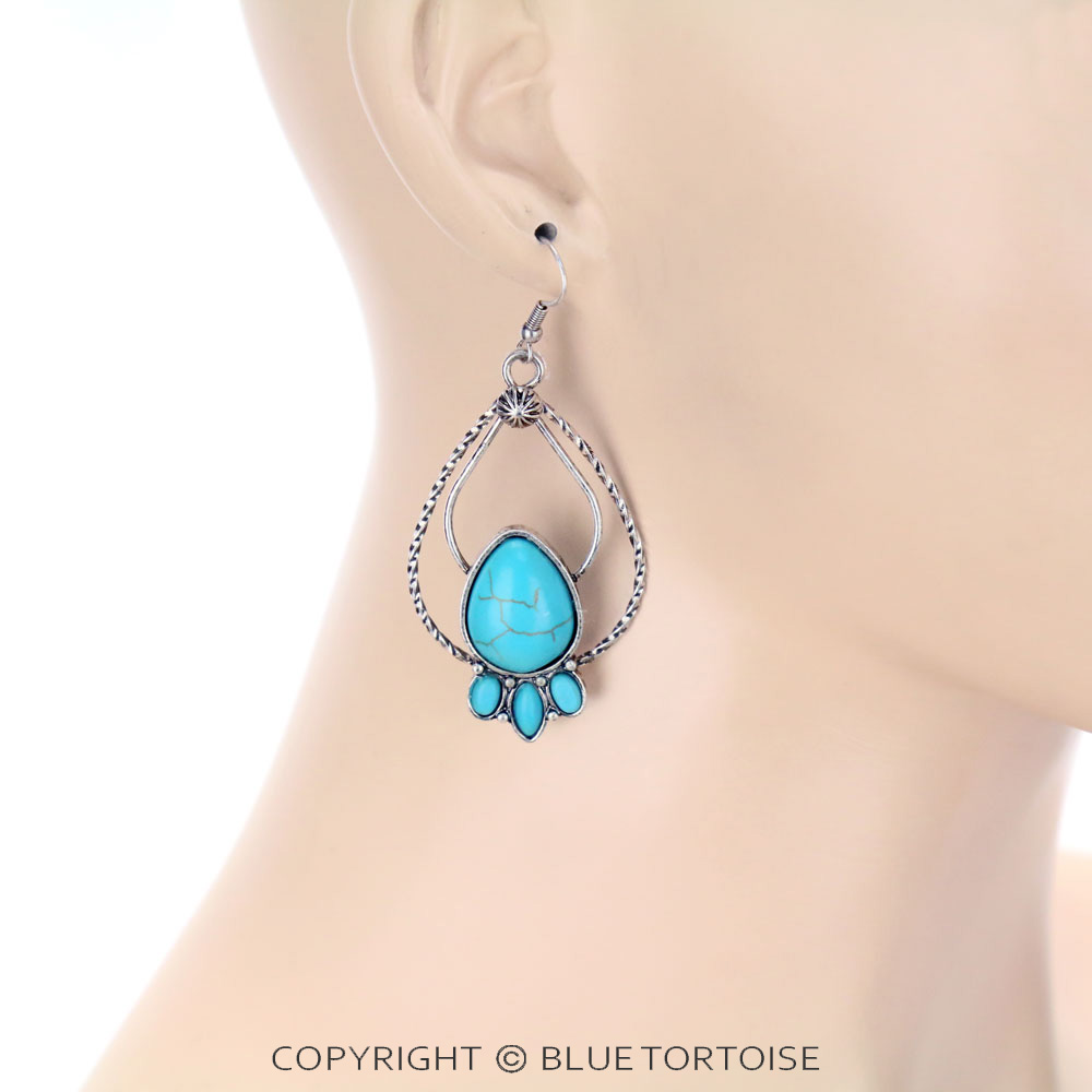 Western Teardrop Stone Dangle Earrings - Image 2