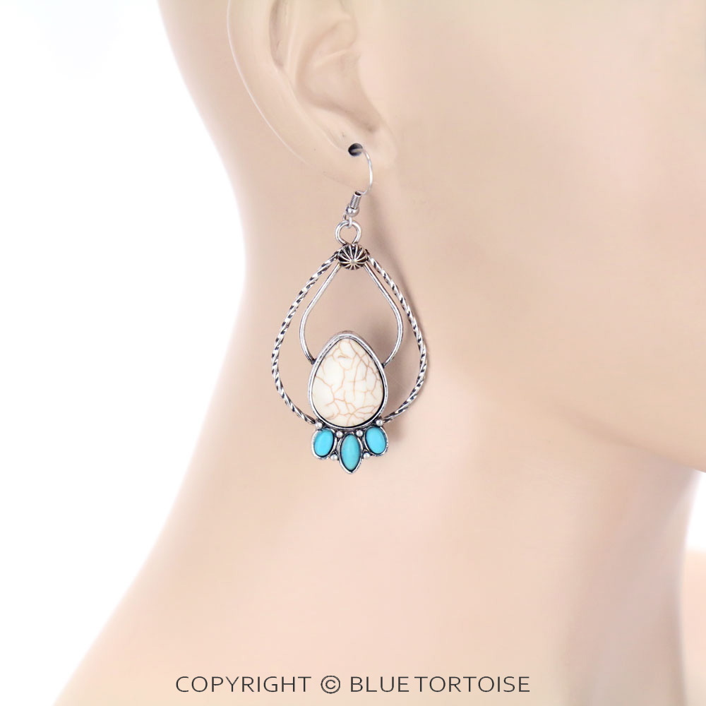 Western Teardrop Stone Dangle Earrings - Image 2