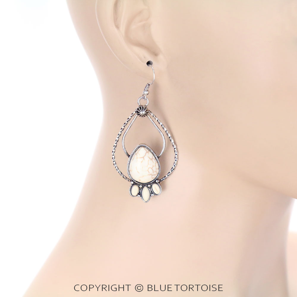 Western Teardrop Stone Dangle Earrings - Image 2
