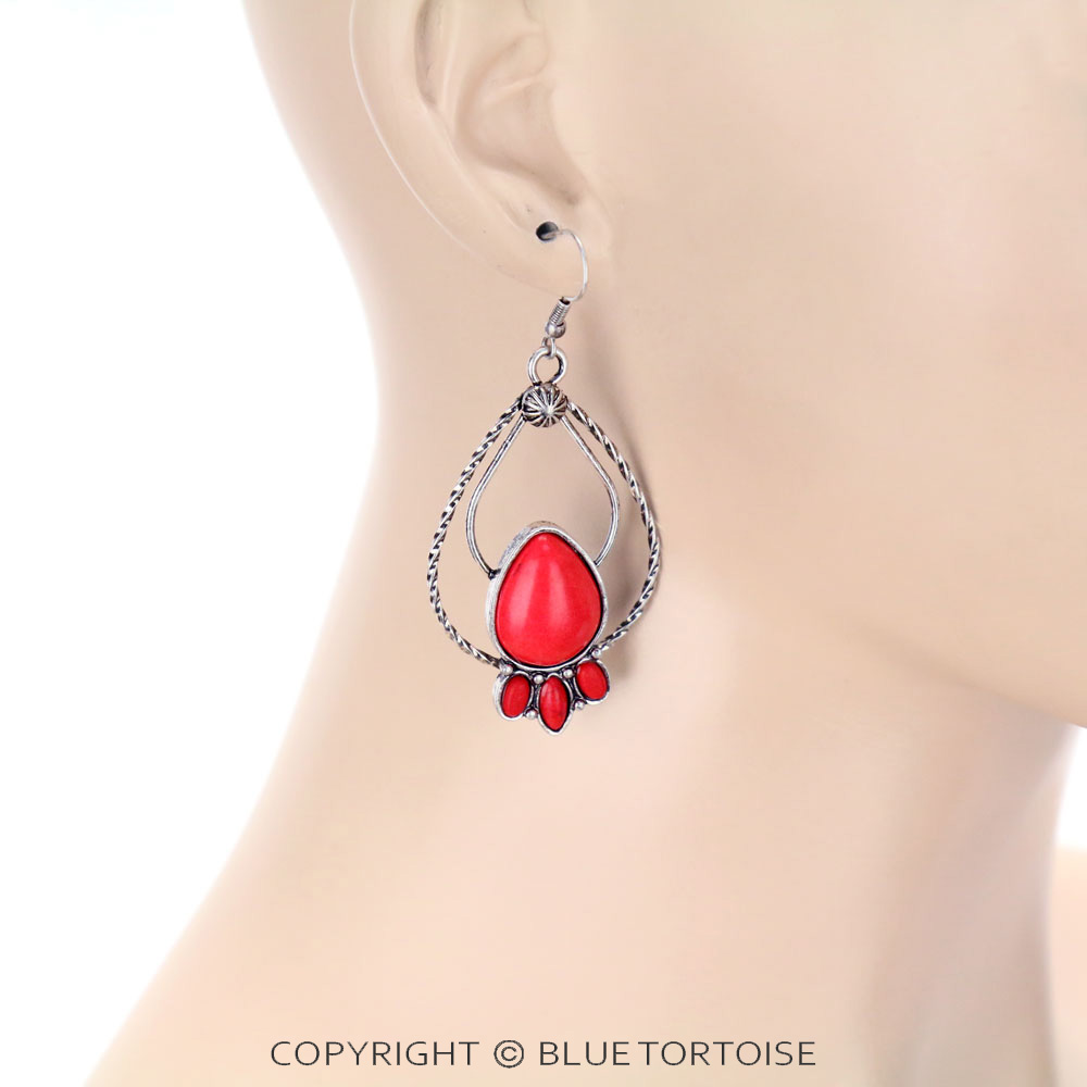 Western Teardrop Stone Dangle Earrings - Image 2