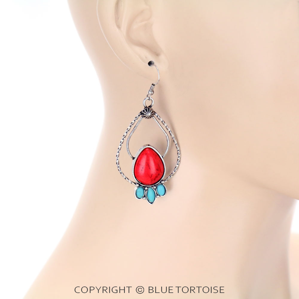 Western Teardrop Stone Dangle Earrings - Image 2
