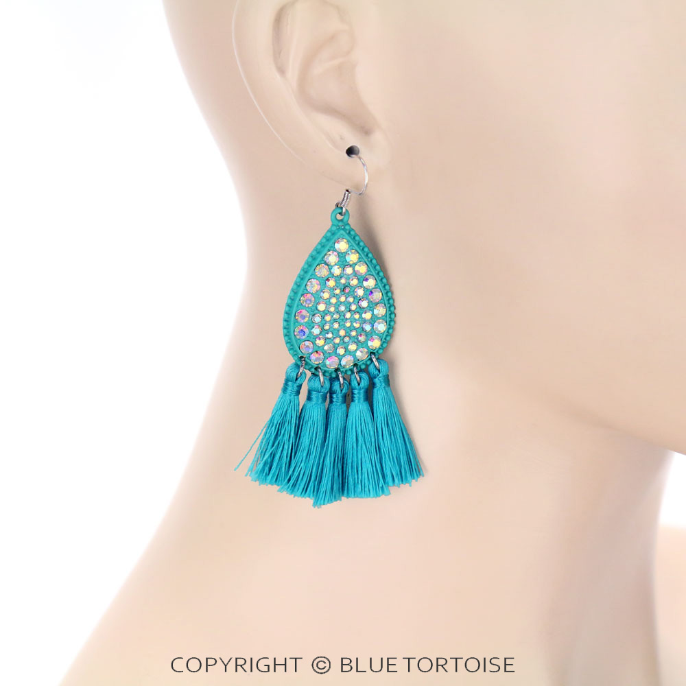 Teardrop with Tassel Stone Fish Hook Earrings - Image 2