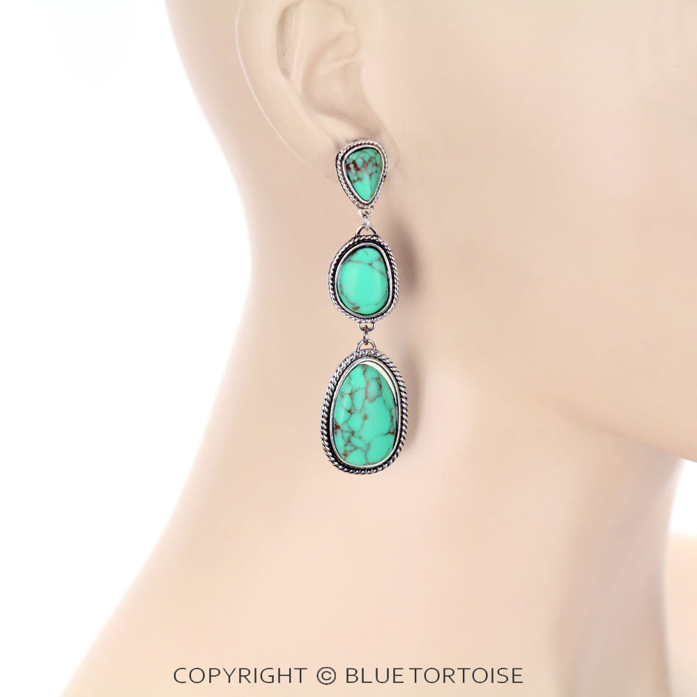 Light Metal with Stone Drop Stud Earrings - Image 2