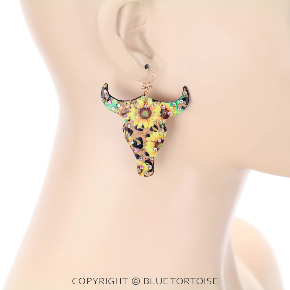 Western Leather Steer Head Dangle Earrings - Image 2