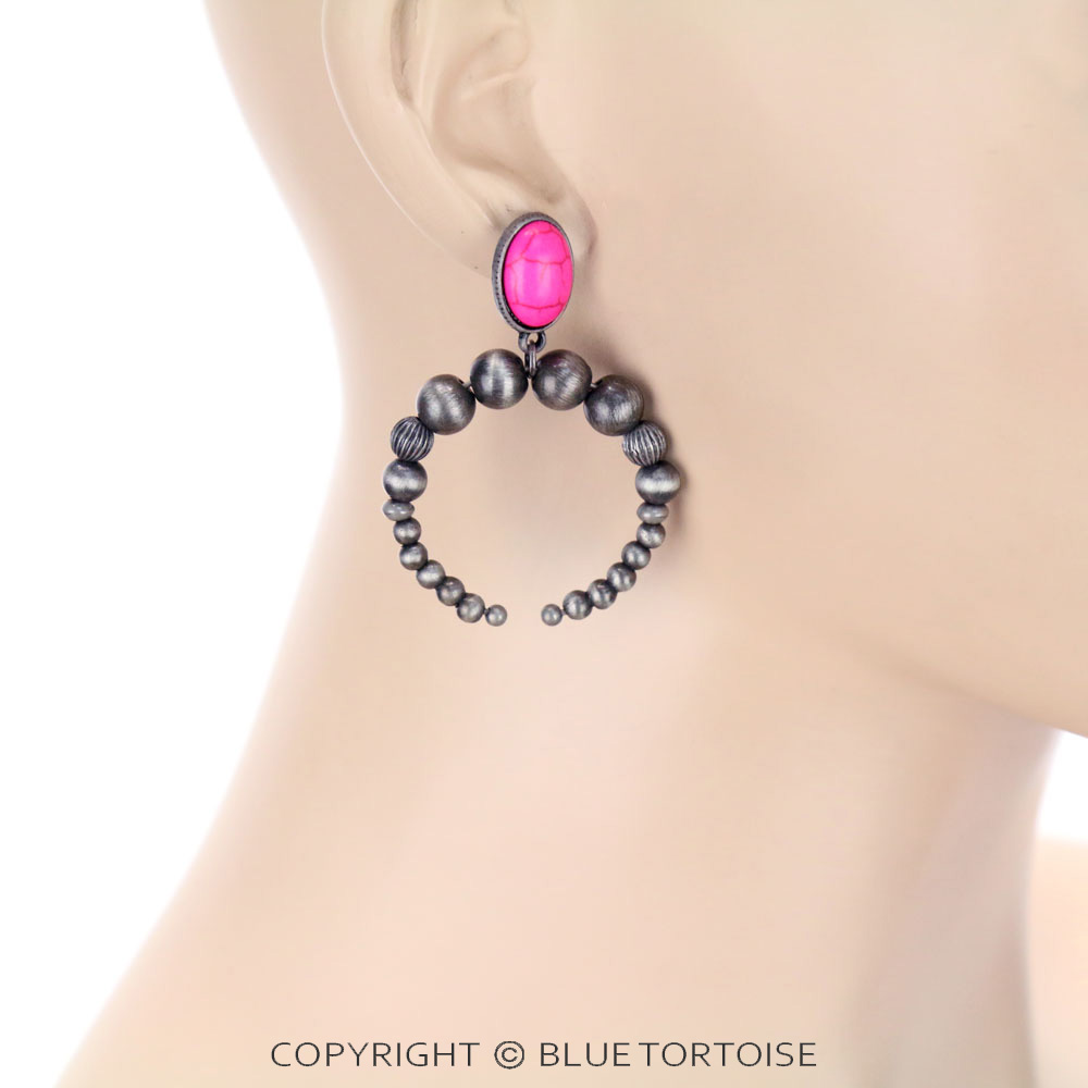 Squash Blossom Shape Navajo Style Bead Stud Earrings - Image 2