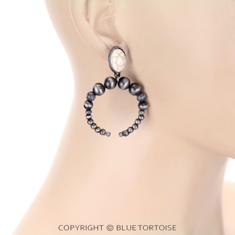 Squash Blossom Shape Navajo Style Bead Stud Earrings - Image 2