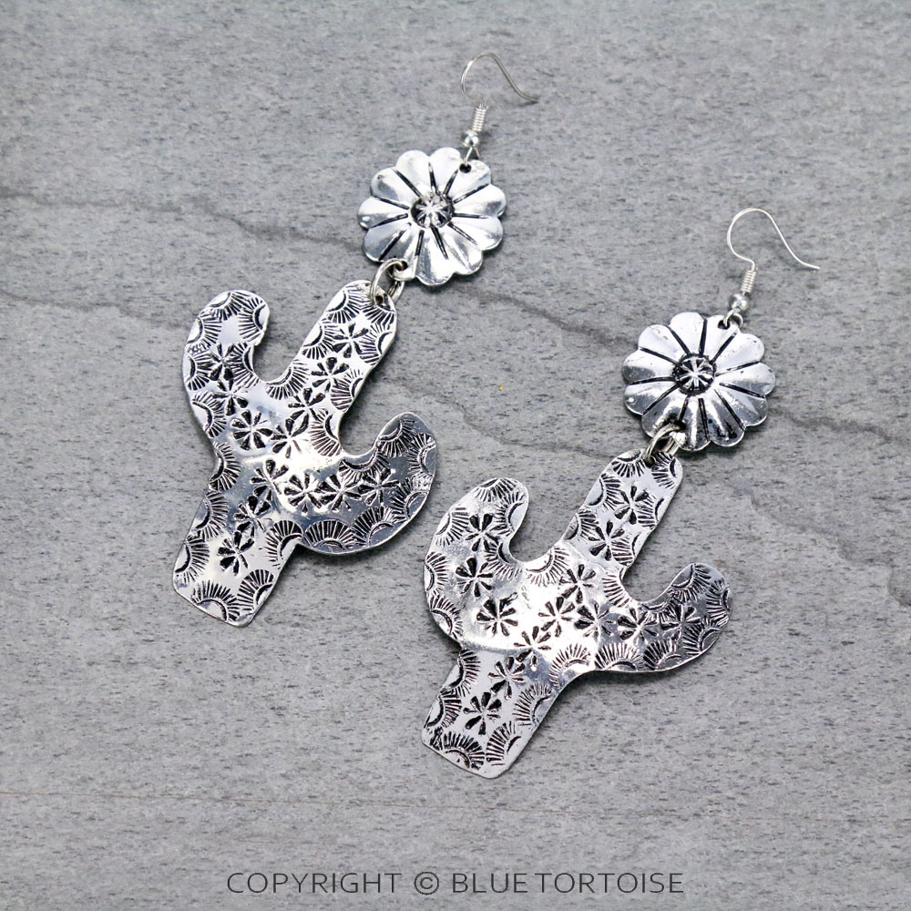 Handmade Western Cactus Dangle Earrings