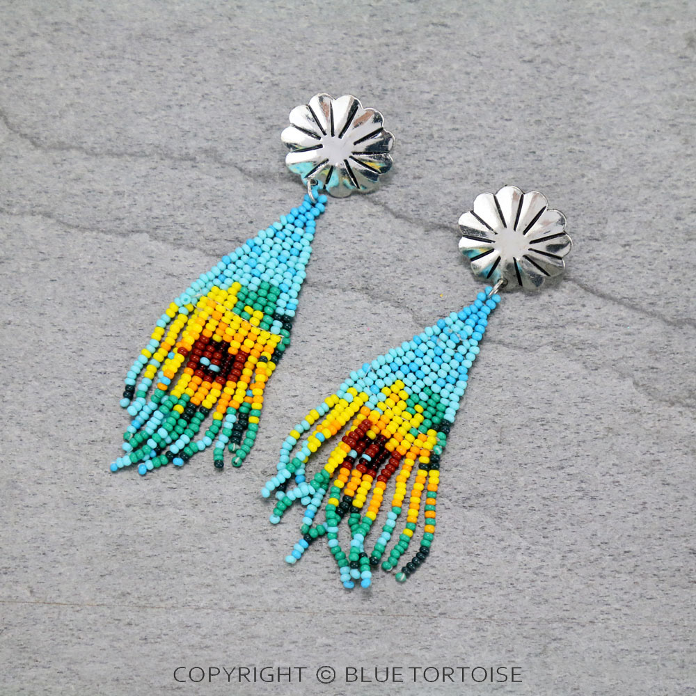 Handmade Seed Bead Sunflower Stud Earrings