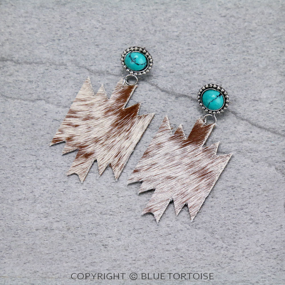 Handmade Aztec Leather Stone Stud Earrings