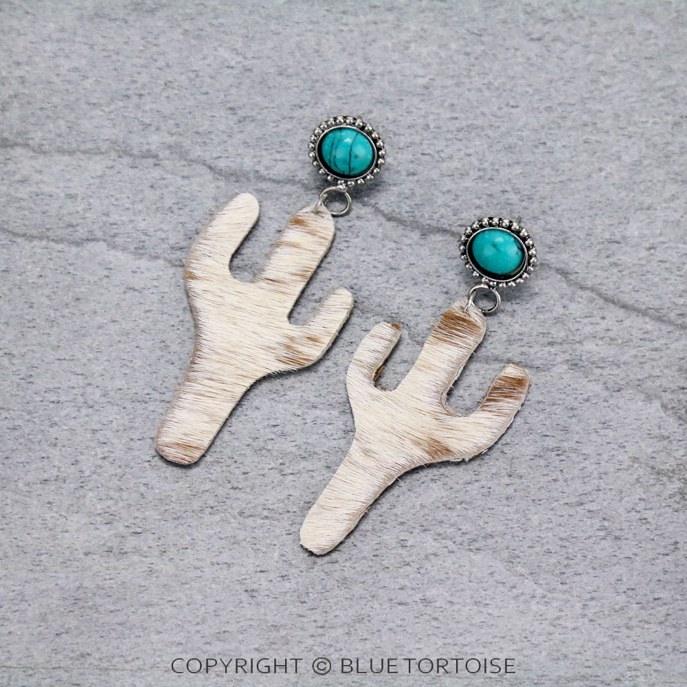 Handmade Cactus Leather Stone Stud Earrings