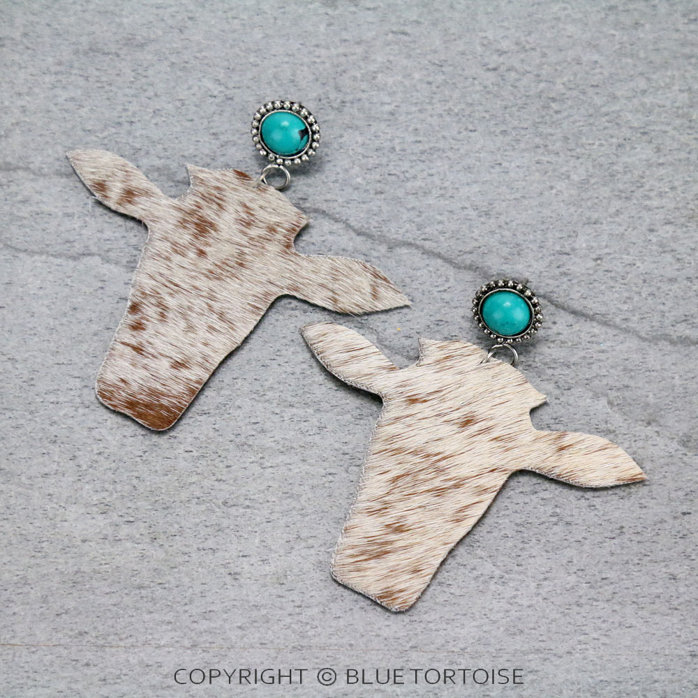 Handmade Cow Head Leather Stone Stud Earrings