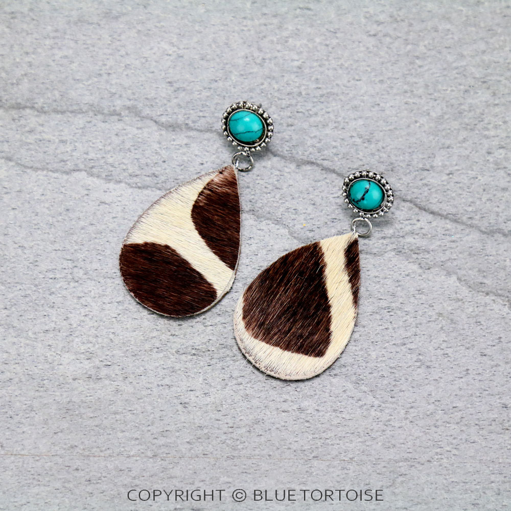 Handmade Teardrop Leather Stone Stud Earrings