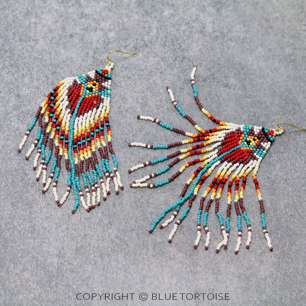 Western Seed Bead Tassel Dangle Earrings - Image 3