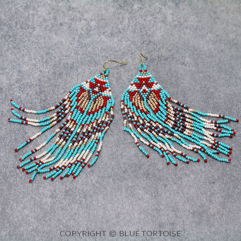 Western Seed Bead Tassel Dangle Earrings - Image 3