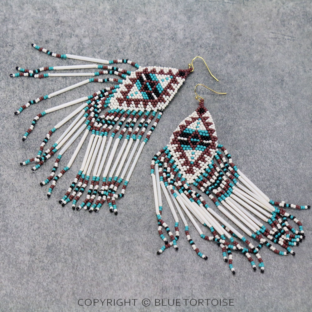 Western Seed Bead Tassel Dangle Earrings - Image 3