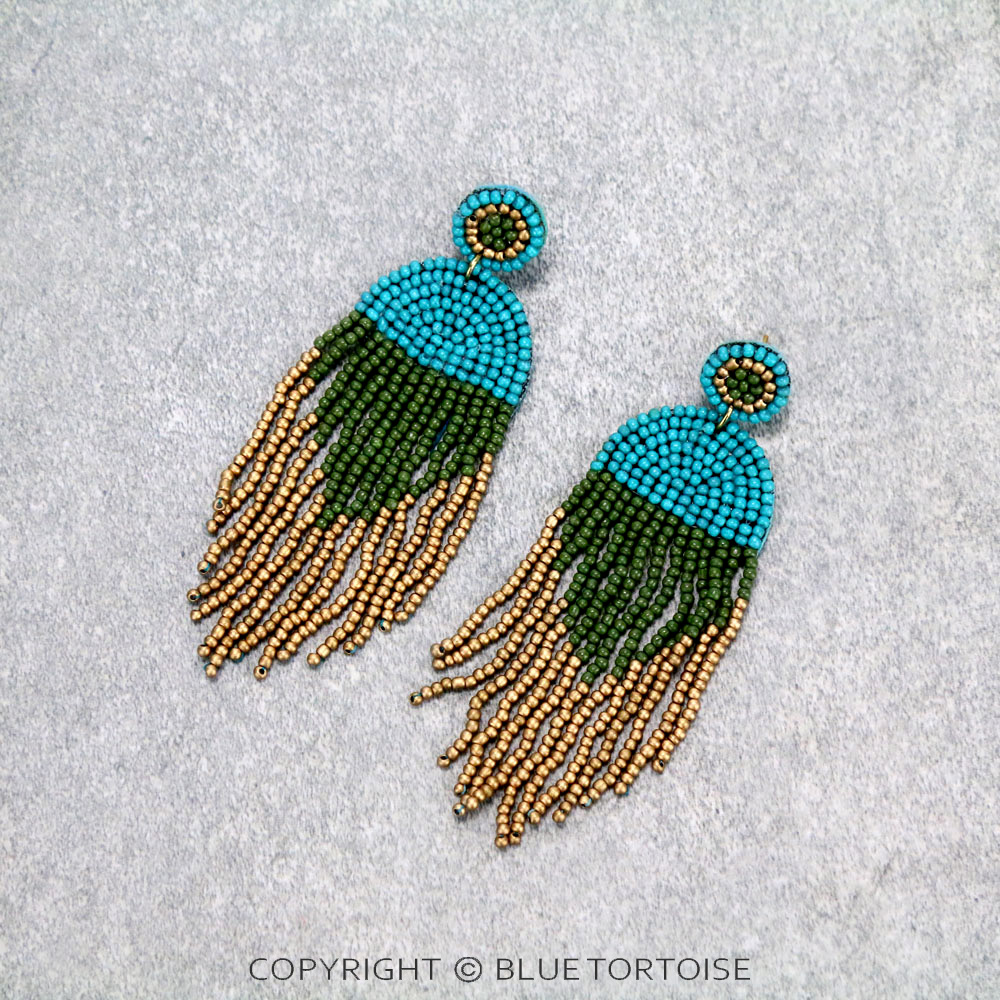 Western Seed Bead Tassel Stud Earrings