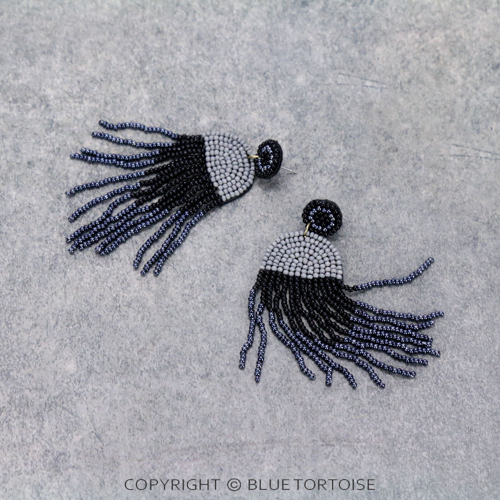 Western Seed Bead Tassel Stud Earrings - Image 3