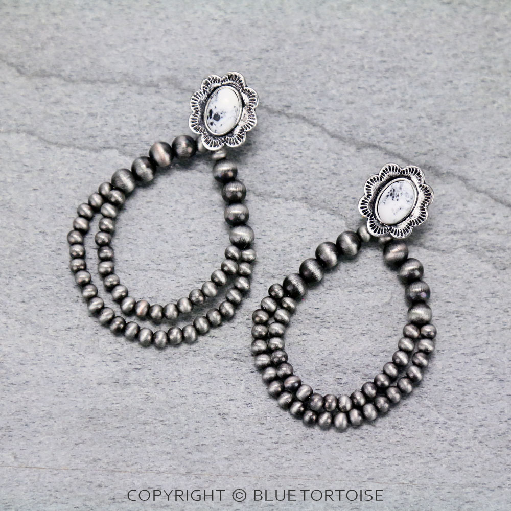 Concho Stone with Navajo Style Pearl Stud Earrings