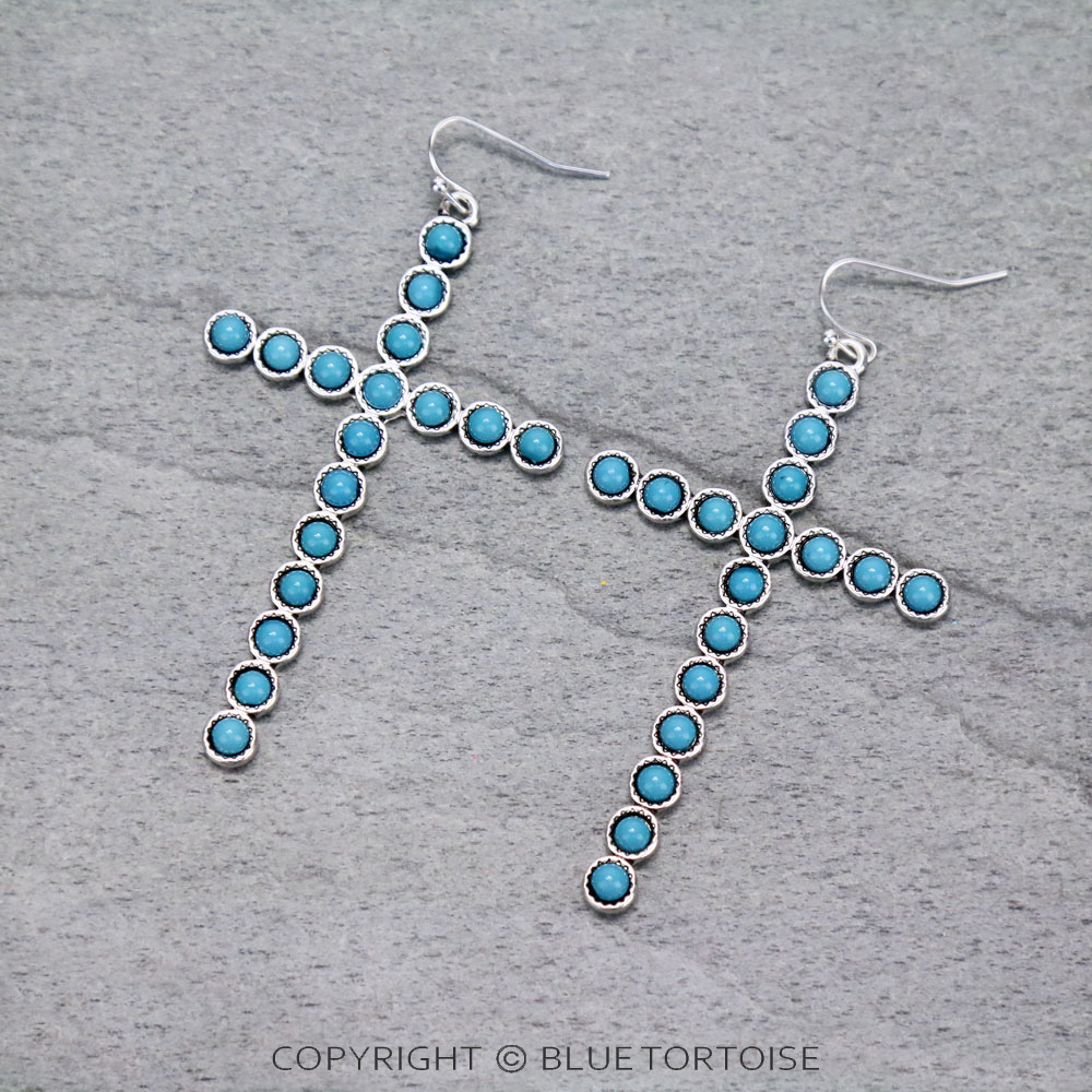 Western Acrylic Stone Cross Dangle Earrings