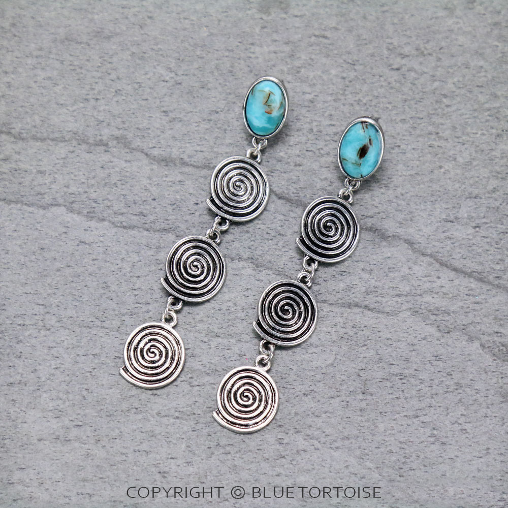 Western Swirl with Stone Drop Stud Earrings