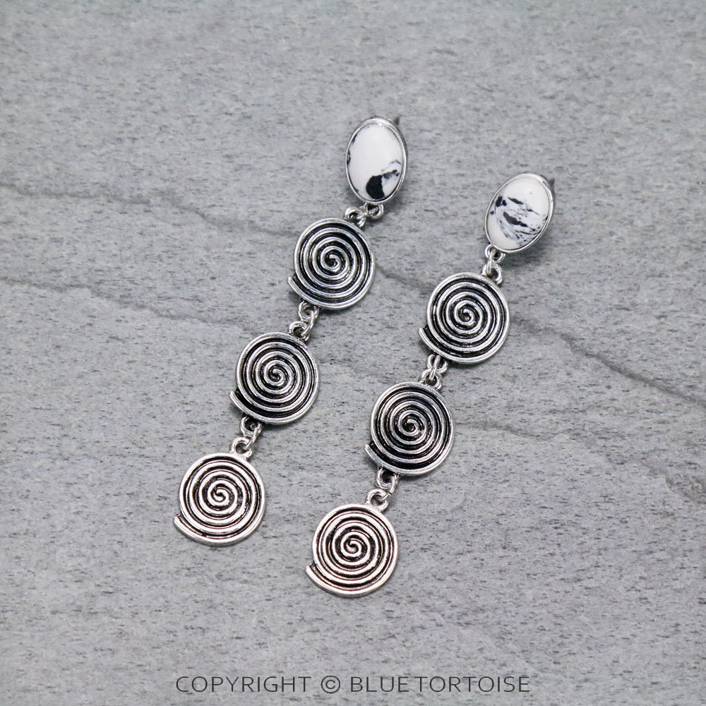 Western Swirl with Stone Drop Stud Earrings