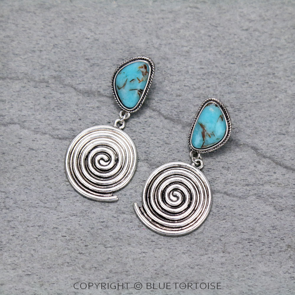Western Swirl with Stone Drop Stud Earrings