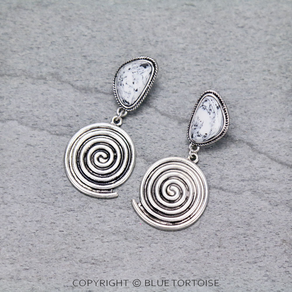 Western Swirl with Stone Drop Stud Earrings